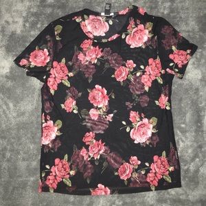 Mesh shirt with roses